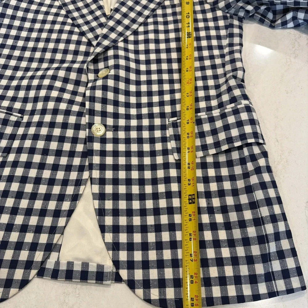 1950s Blazer Mens Navy Blue White Gingham Check Sport Coat Jacket Embassy Row 40